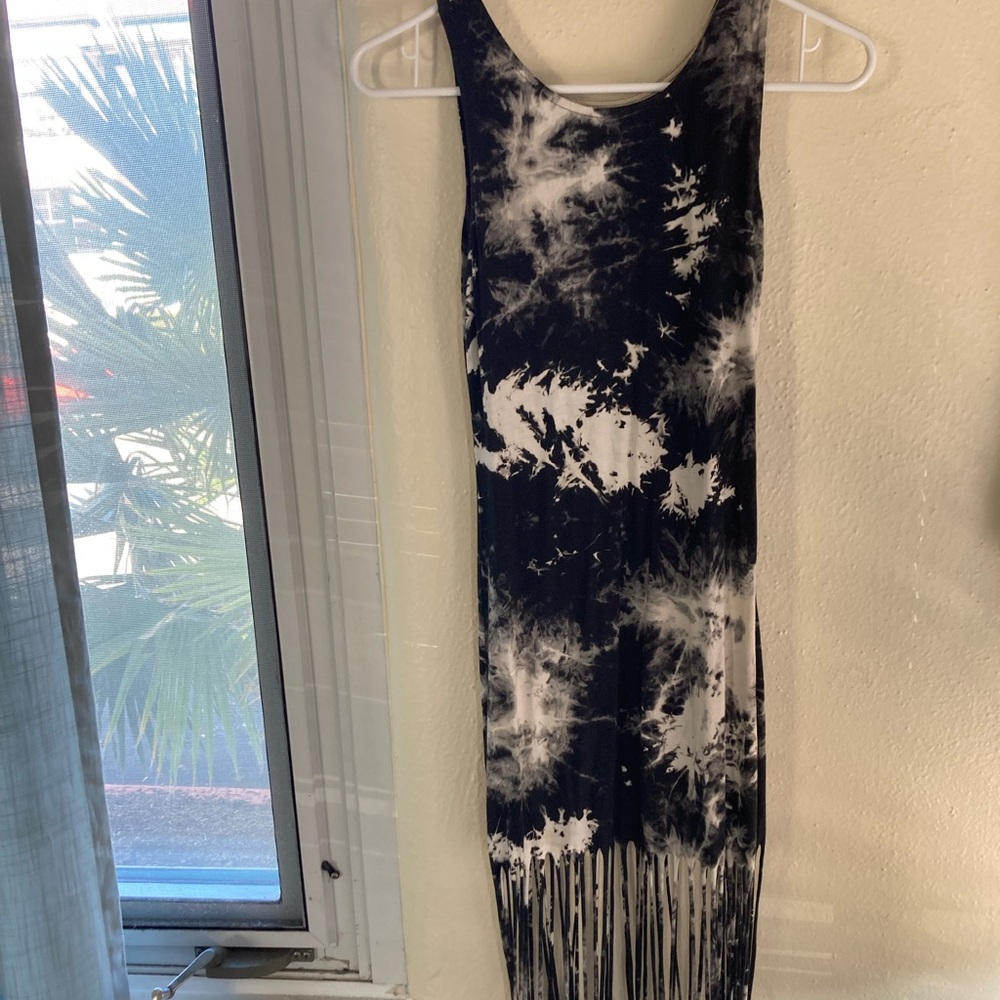 Black and white tie dye with fringe